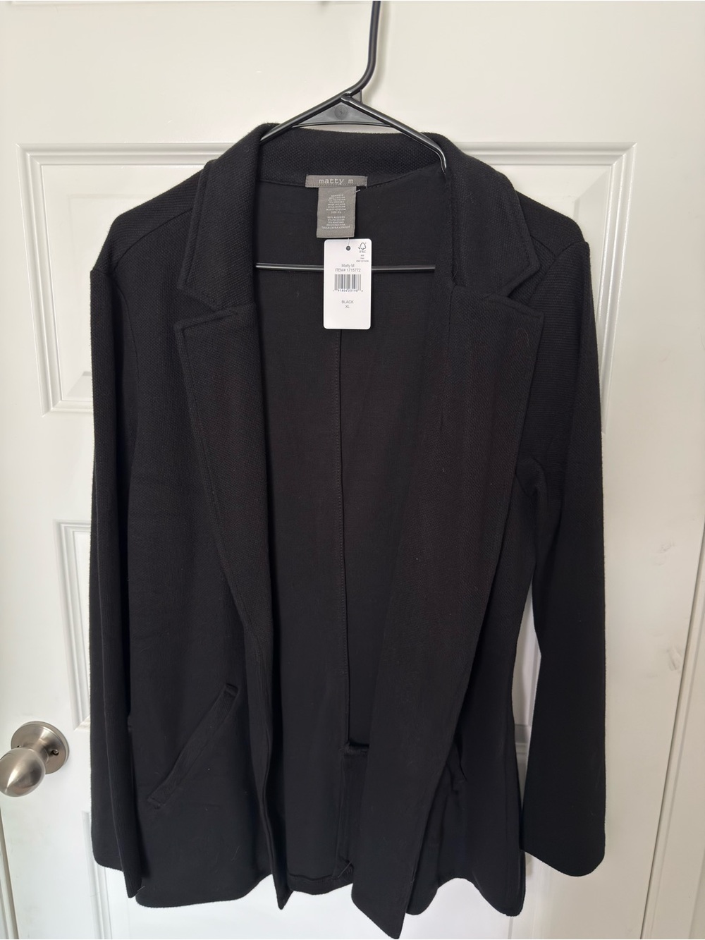 Matty M Black Open Blazer with Notched Lapel